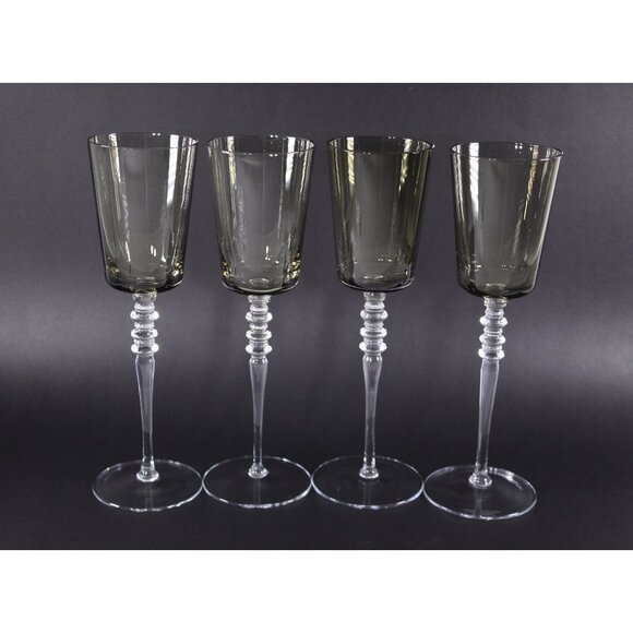 Vintage 10" tall two-tone wine glasses set of 4, smoky glass crystal or glass - Picture 1 of 8